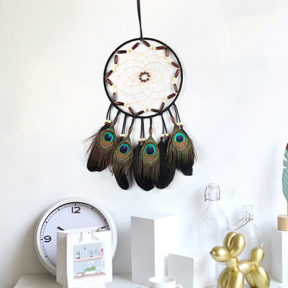 Olivenorma Hand Woven Natural Wooden Beads Feather Dream Catcher