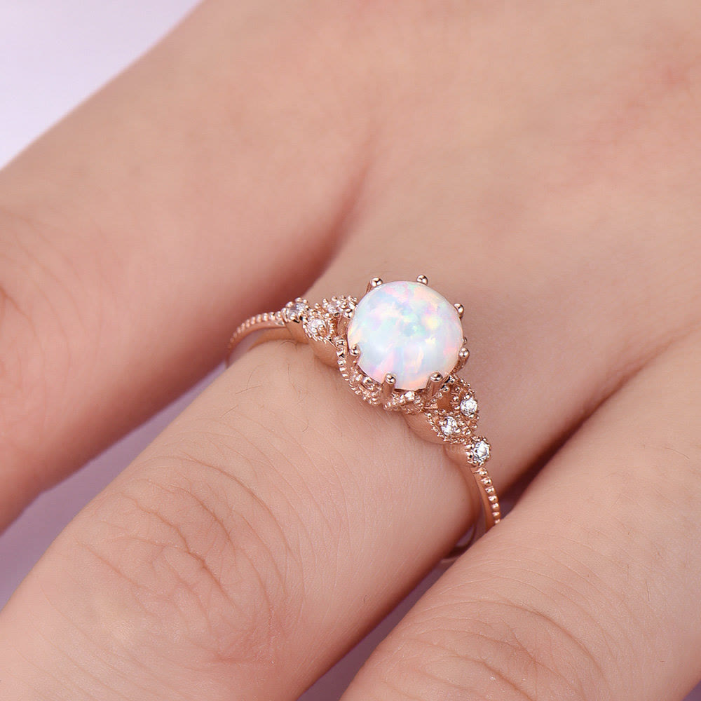 Olivenorma Round Moonstone Opal White Zircon Ring