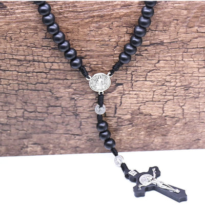 Olivenorma Madonna Cross Black Onyx Rosary Necklace