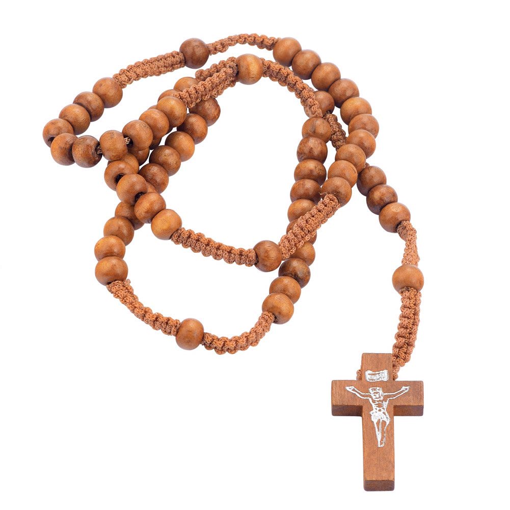 Olivenorma Cross Wooden Mala Bead Rosary Necklace