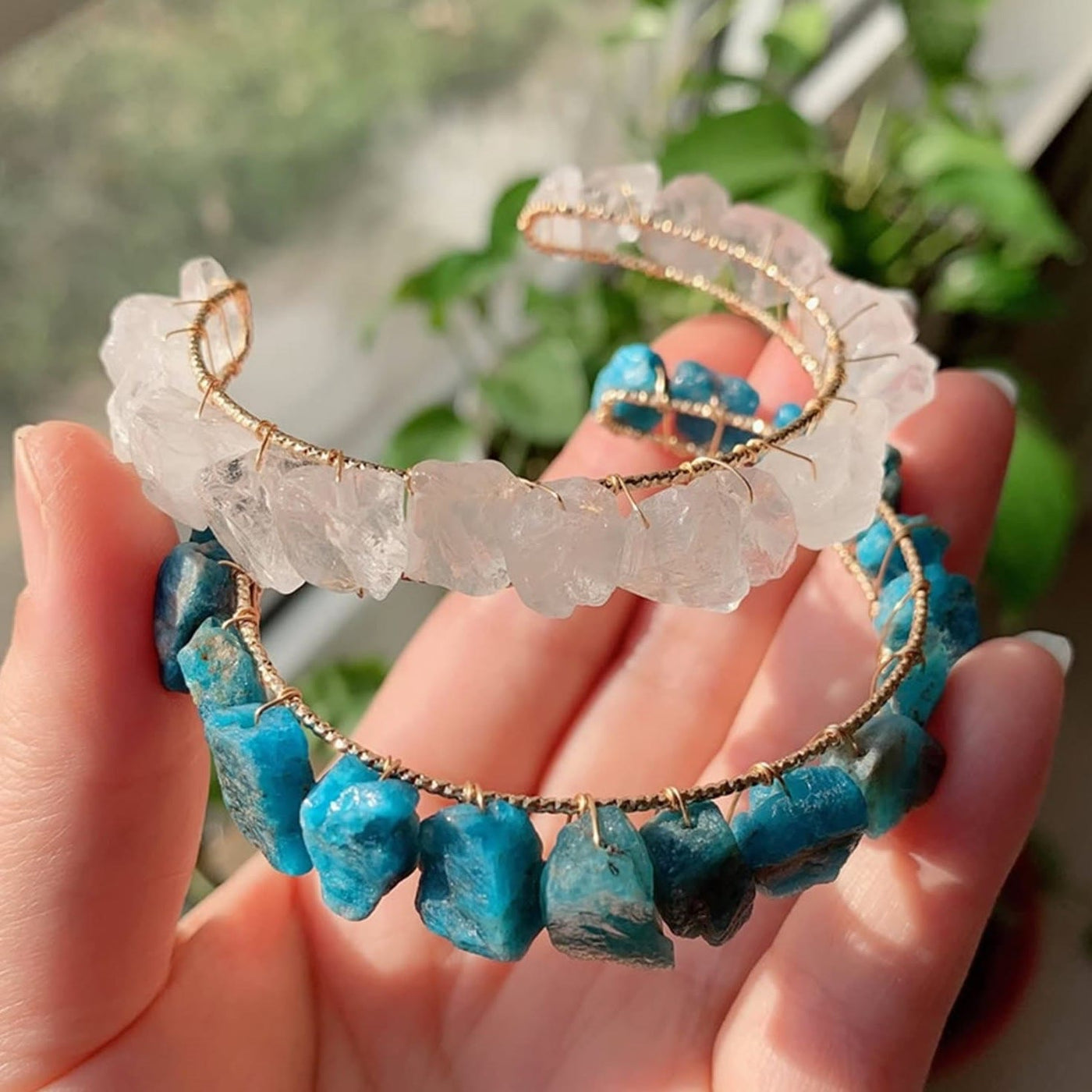 Olivenorma Natural Crystal Gravel Beads Wire Wound Bracelet