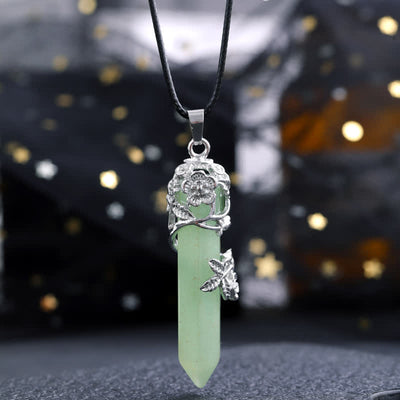 Olivenorma Crystal Stone Hexagonal Column Flower Pendant Gemstone Necklace