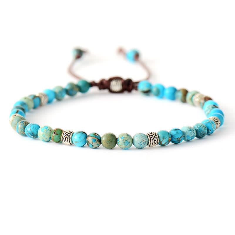 Olivenorma Natural Stone Antique Metal Roller Beads Braided Bracelet