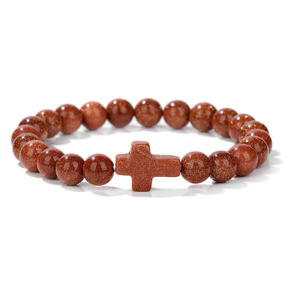 Olivenorma Natural Crystal Beads Cross Pendant Bracelet