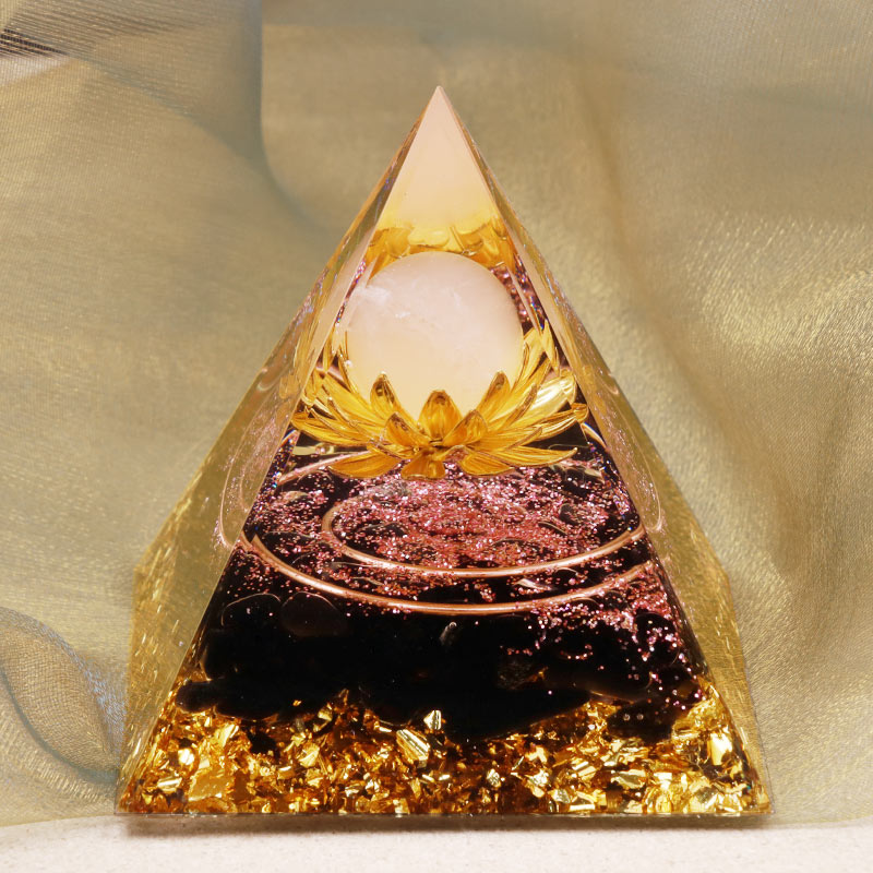 Olivenorma Clear Crystal Obsidia Lotus Symbol Orgone Pyramid