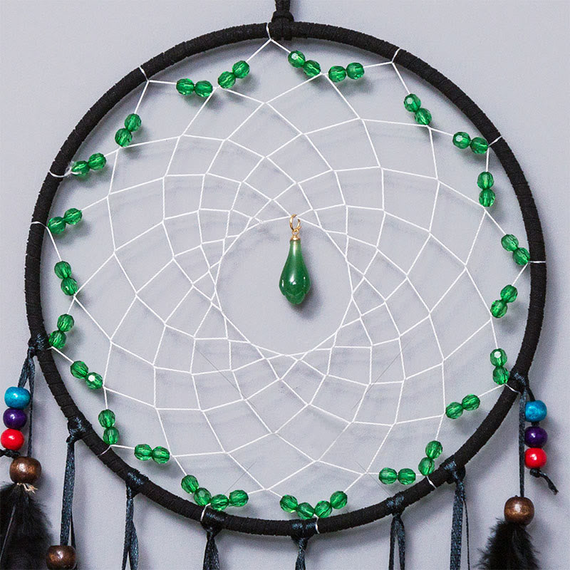 Olivenorma Natural Green Aventurine Peacock Feather Dream Catcher