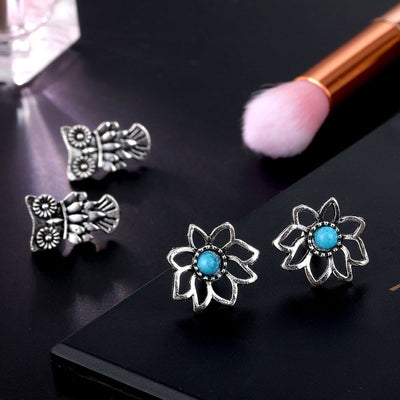 Olivenorma Turquoise Bohemian Boho Nimal Stud 4pcs Earrings