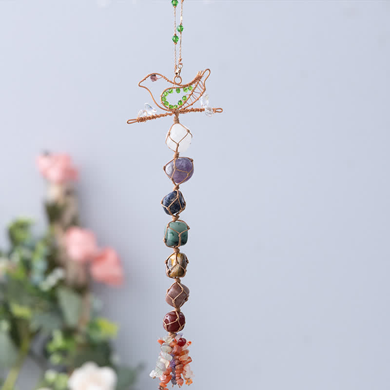 Olivenorma Chakra Stone Braided Wrap Bird Pendant Wind Chime