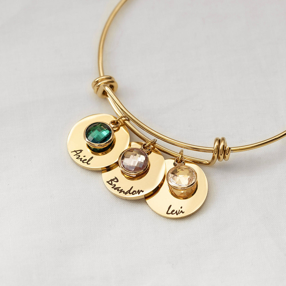 Olivenorma Personalized Disc Retractable Engraved Birthstone Bracelet