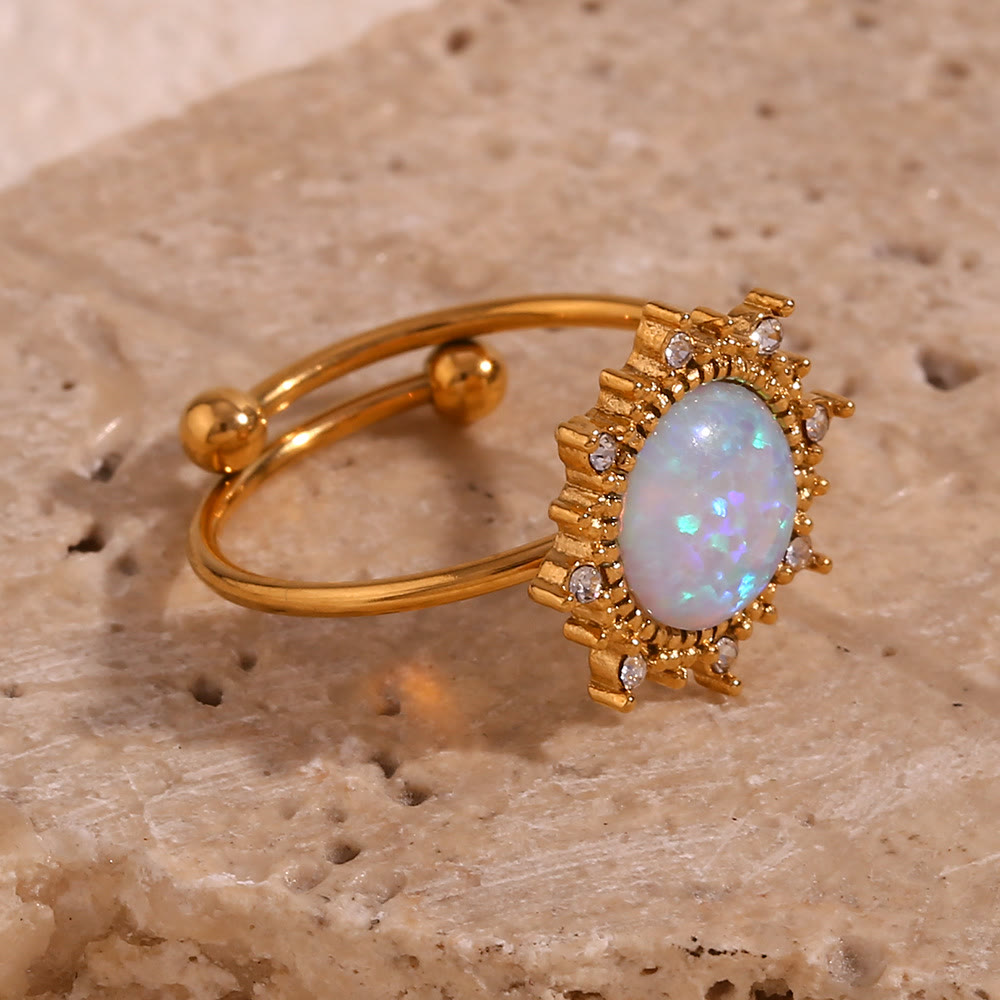 Olivenorma Natural Opal Sun Heart Adjustable Ring