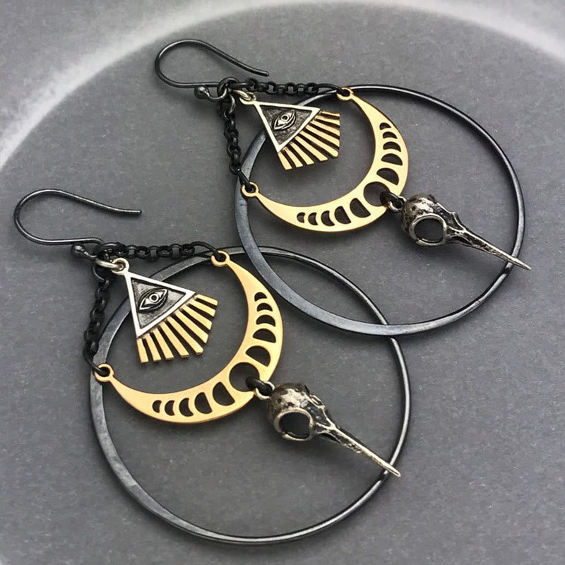 Olivenorma Evil Eye Moon Phase Raven Skull Earrings