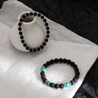 Olivenorma Lava Stone Turquoise Men Bracelet Set