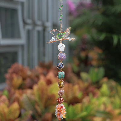 Olivenorma Chakra Stone Braided Wrap Bird Pendant Wind Chime