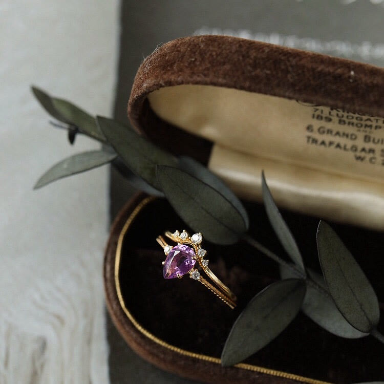 Olivenorma Teardrop Amethyst White Zircon Ring Set