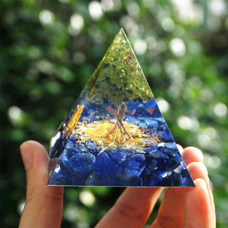 Olivenorma Ocean of Wisdom-Lapis Lazuli & Peridot Tree of Life Orgone Pyramid - image 3