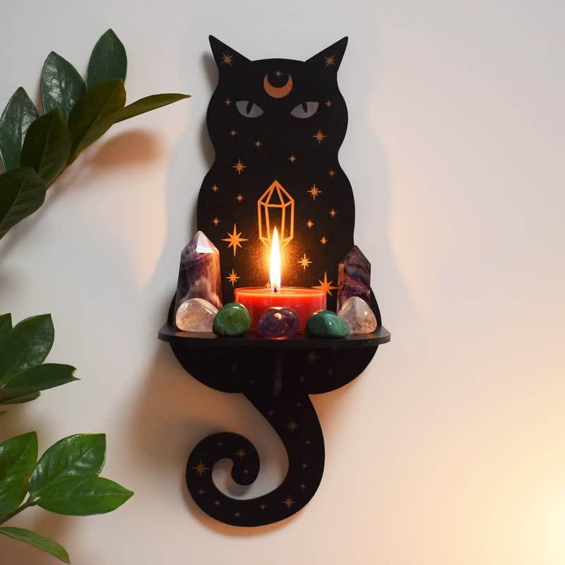 Olivenorma Celestial Cat Altar Crystal Shelf