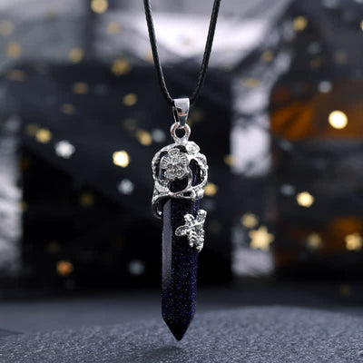 Olivenorma Crystal Stone Hexagonal Column Flower Pendant Gemstone Necklace