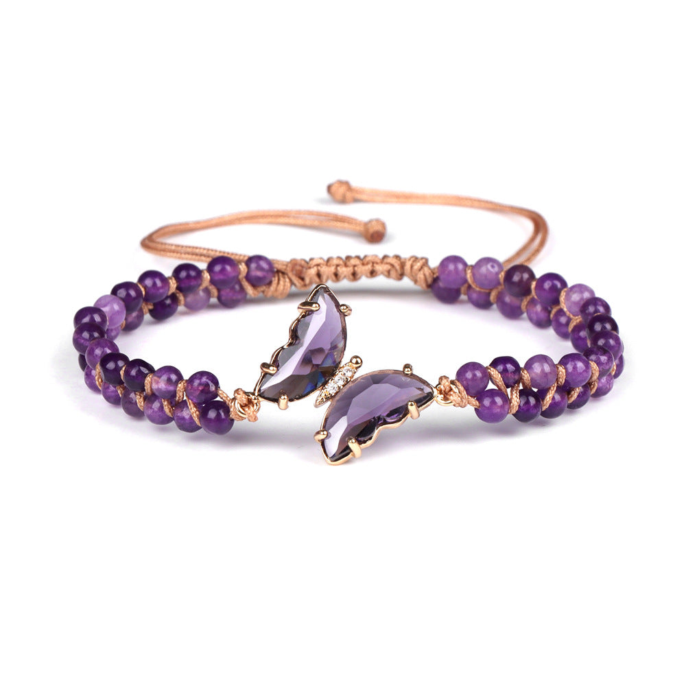 Olivenorma Healing Crystal Butterfly Adjustable Braided Rope Bracelet