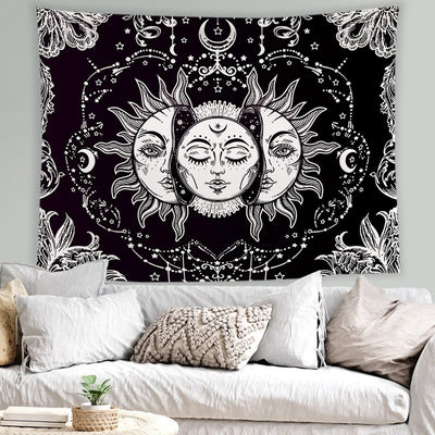 Olivenorma Sun Moon Tattoo Cat Meditation Wall Hanging Tapestry