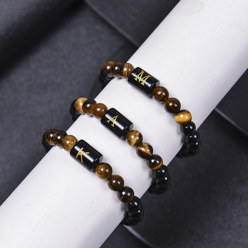 Tiger Eye With Obsidian Letter Bracelet