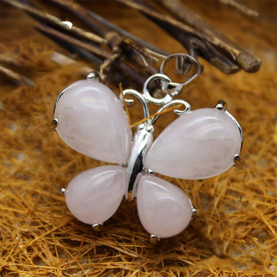 Olivenorma Natural Crystal Gemstone Butterfly Necklace