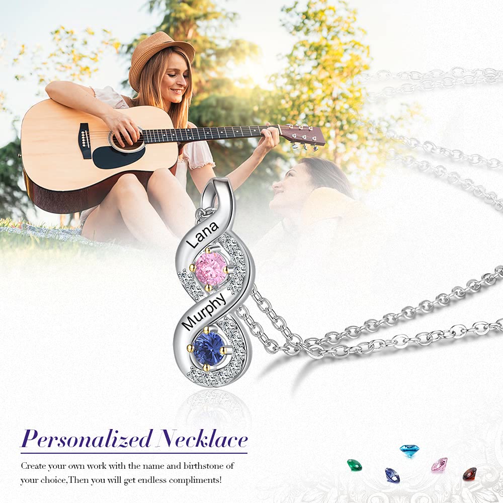 Olivenorma Women Birthstone Engraved Name Necklace