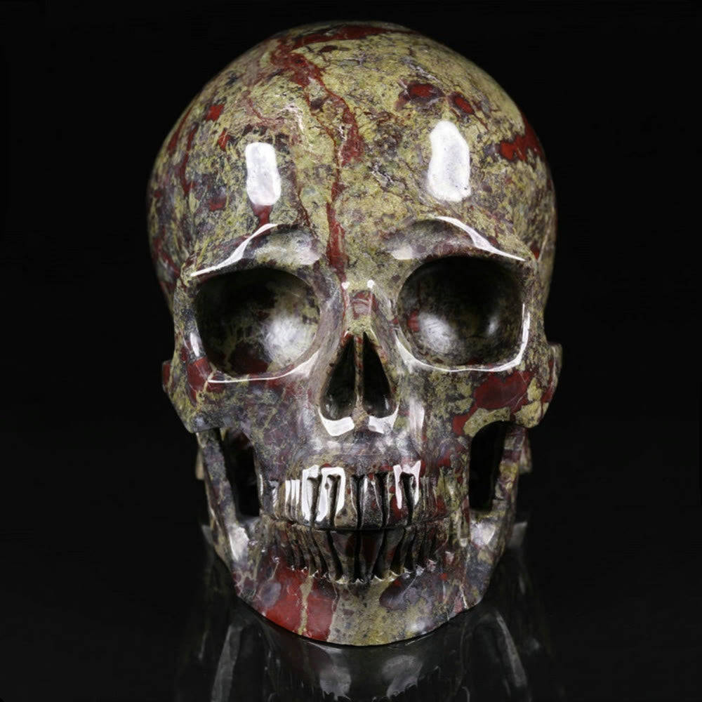 Olivenorma Dragon Blood Stone Jasper Skull Decoration