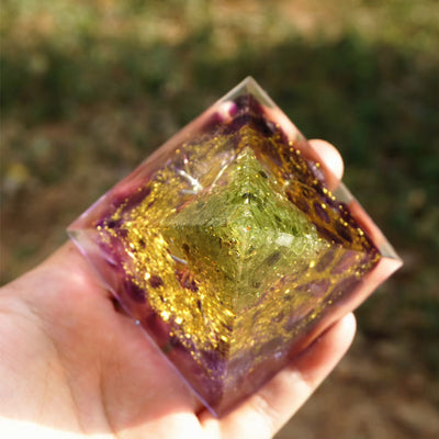 Olivenorma Peridot With Amethyst Tree Of Life Orgone Pyramid