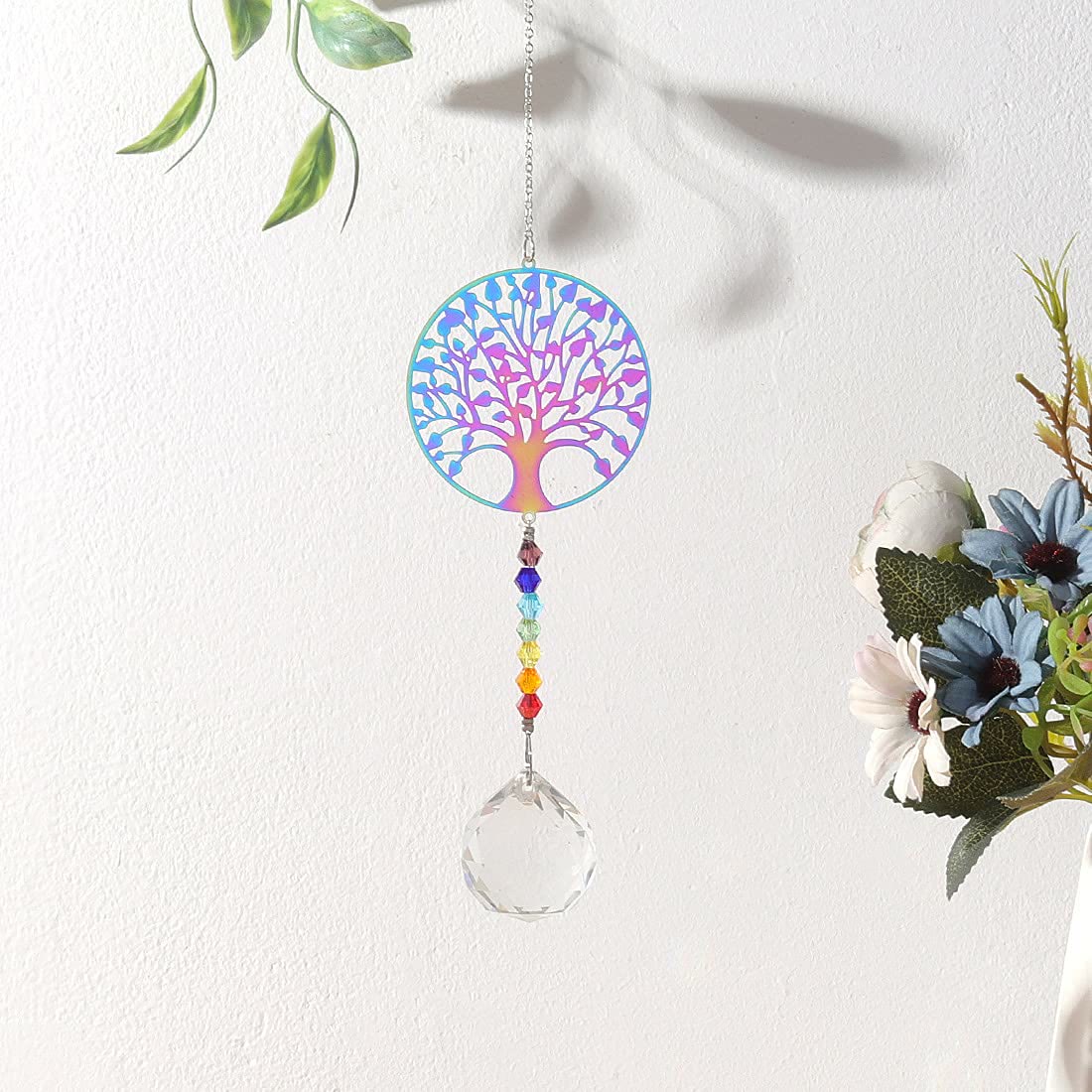 Olivenorma Clear Crystal Hanging Chakra Beads Wind Chime Suncatcher