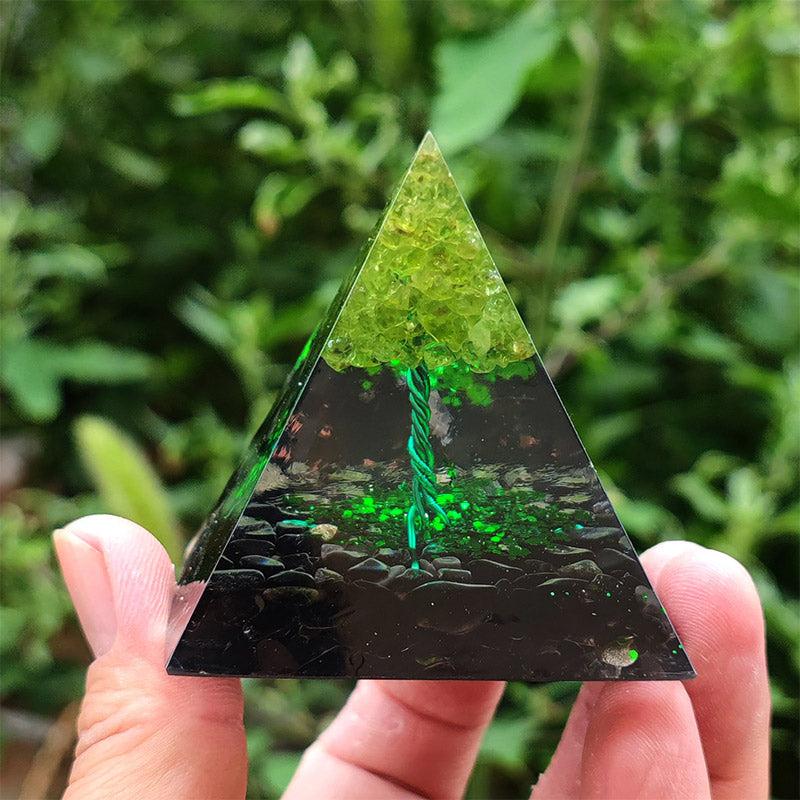 (Clearance 30% OFF / CODE: OFF30) - Olivenorma Obsidian with Peridot Lucky Orgone Pyramid