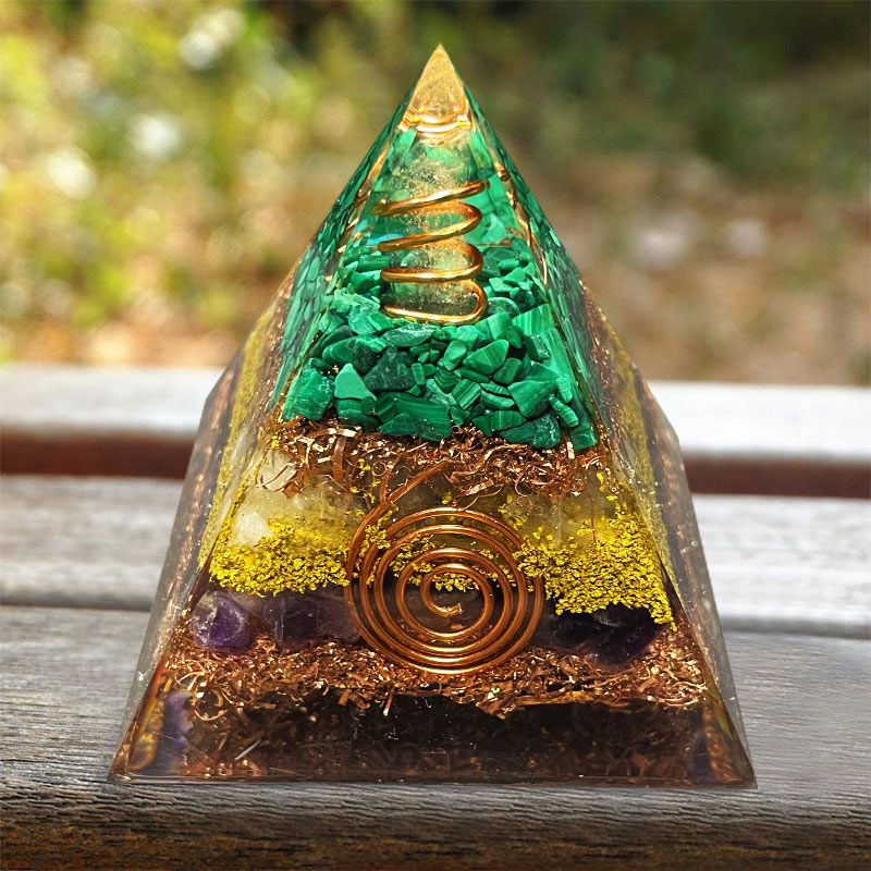 Olivenorma Malachite Citrine With Amethyst Orgone Pyramid