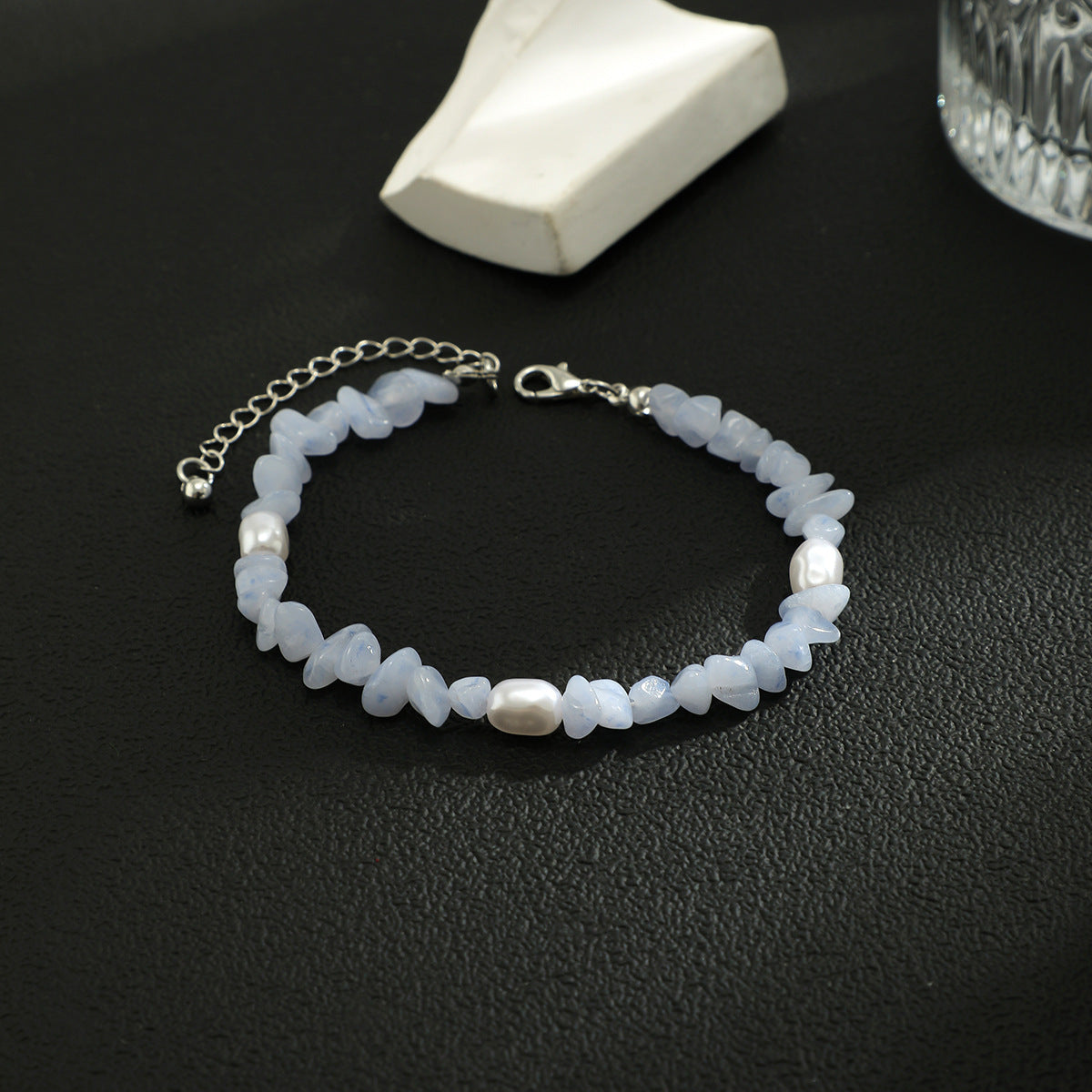 Olivenorma Natural Blue Chalcedony Freshwater Pearl Men Bracelet