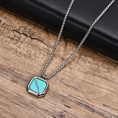 Olivenorma Square Pendant Men Long Sweater Chain Necklace