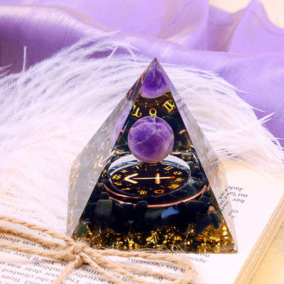 (Clearance 30% OFF / CODE: OFF30) - Olivenorma Amethyst Sphere With Obsidian Zodiac Sagittarius Orgone Pyramid