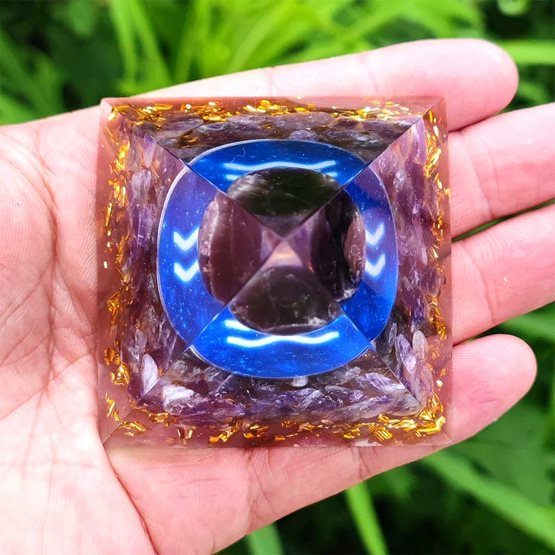 (Clearance 30% OFF / CODE: OFF30) - Olivenorma Amethyst Aquarius Zodiac Orgone Pyramid