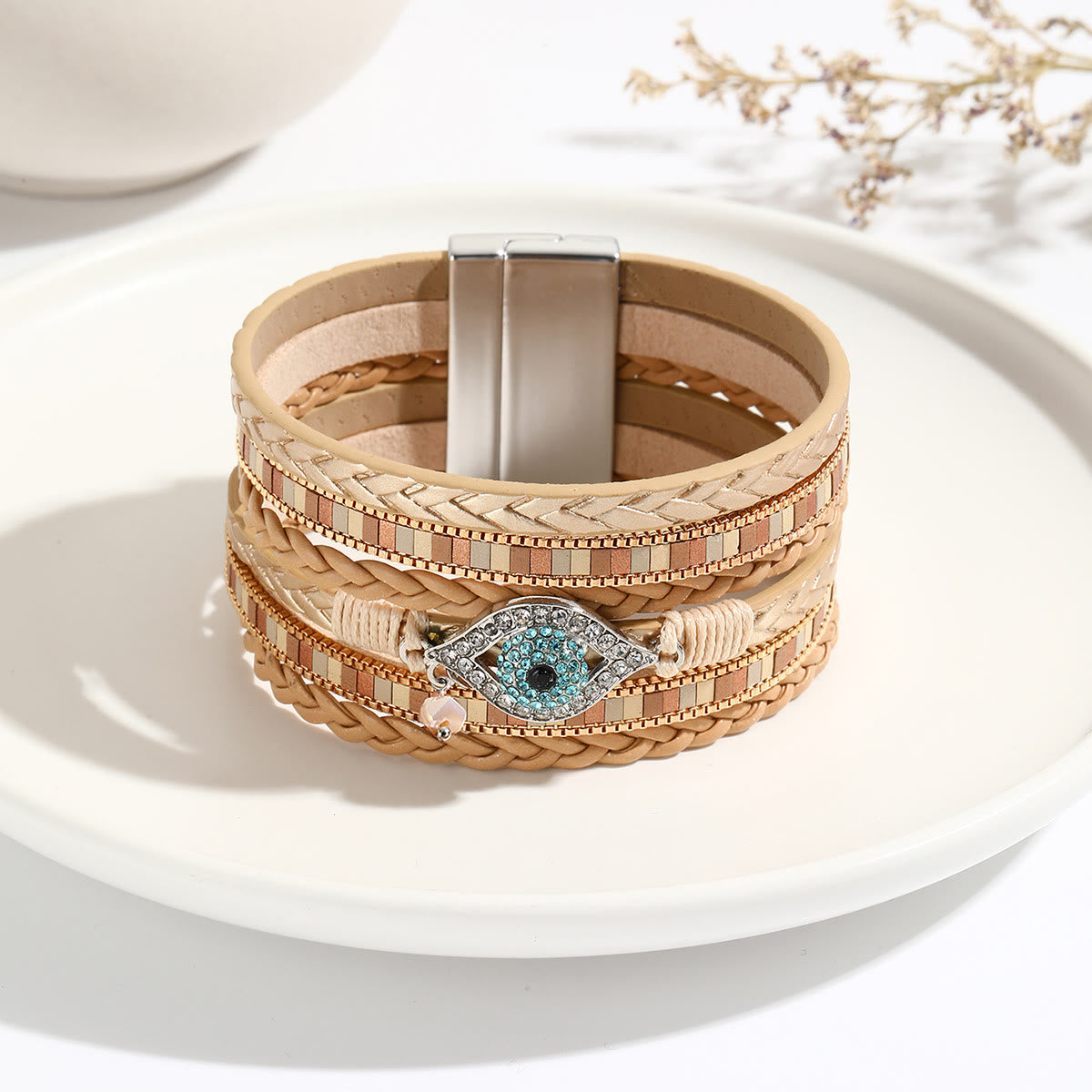 Olivenorma White Zircon Paraiba Tourmaline Evil Eye Bracelet