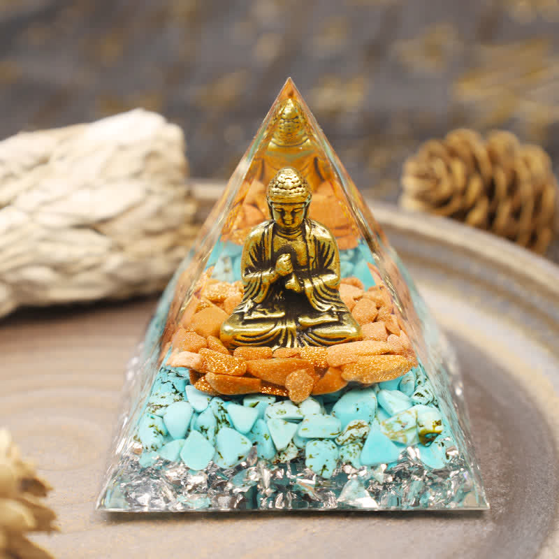 Olivenorma Sandstone With Turquoise Buddha Orgone Pyramid