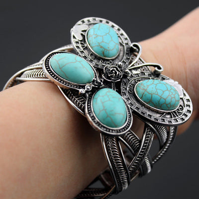 Olivenorma Large Turquoise Stone Butterfly Cuff Bracelet