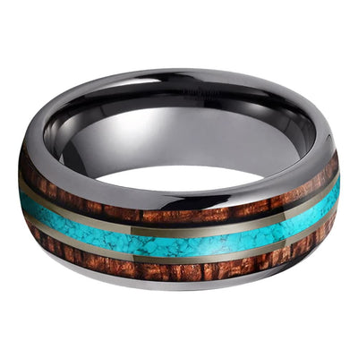 Olivenorma Wood Turquoise 8mm Tungsten Carbide Polished Ring