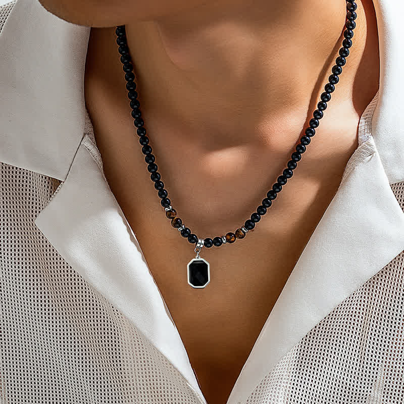 Olivenorma Black Onyx Natural Stone Beads Men Necklace