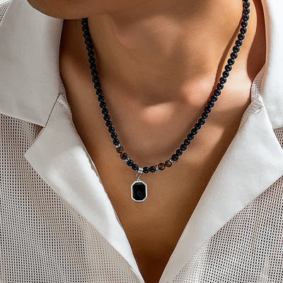 Olivenorma Black Onyx Natural Stone Beads Men Necklace