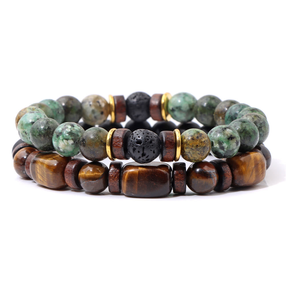 Olivenorma African Turquoise Tiger Eye Stone Bracelet Set