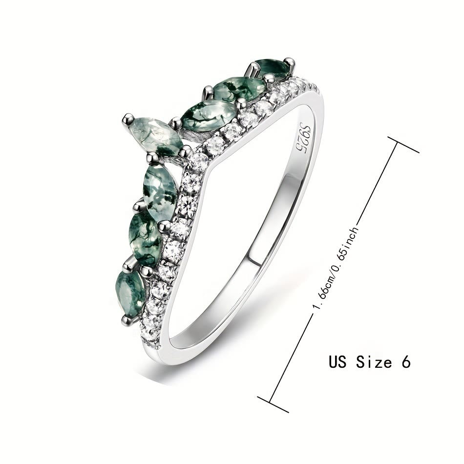 Olivenorma Moss Agate White Zircon Crown 925 Sterling Silver Ring