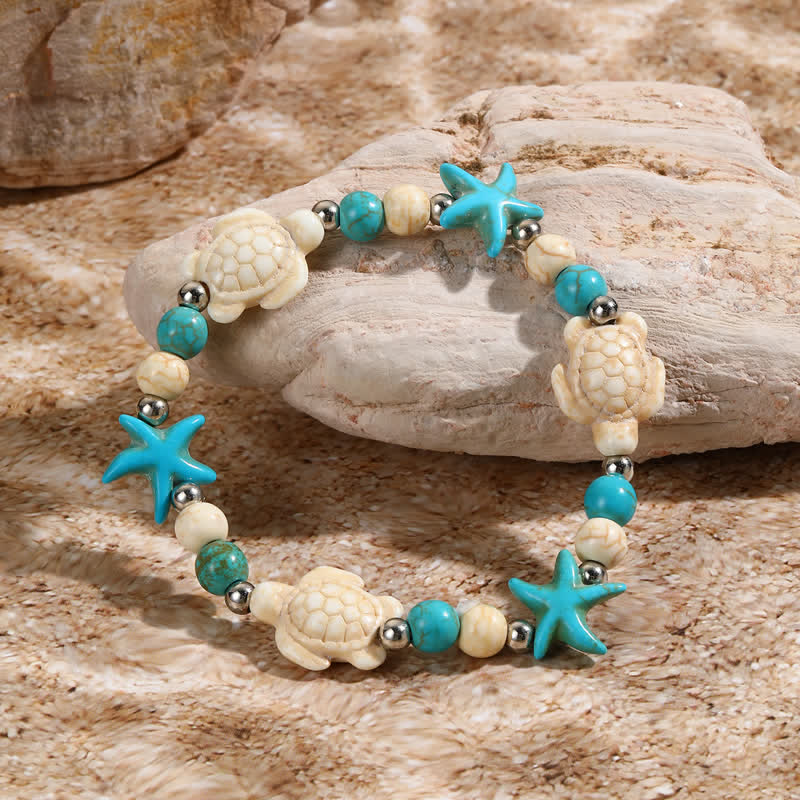 Olivenorma White Turquoise Starfish Turtle Pendant Beach Bracelet