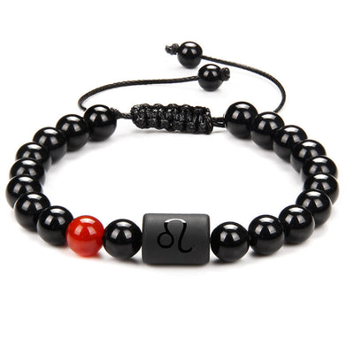 Olivenorma Natural Black Onyx Zodiac Men Woven Bracelet