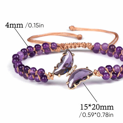 Olivenorma Healing Crystal Butterfly Adjustable Braided Rope Bracelet