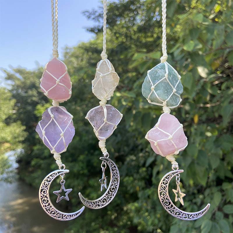 Natural Crystal Stone Moon&Star Symbol Wind Chime