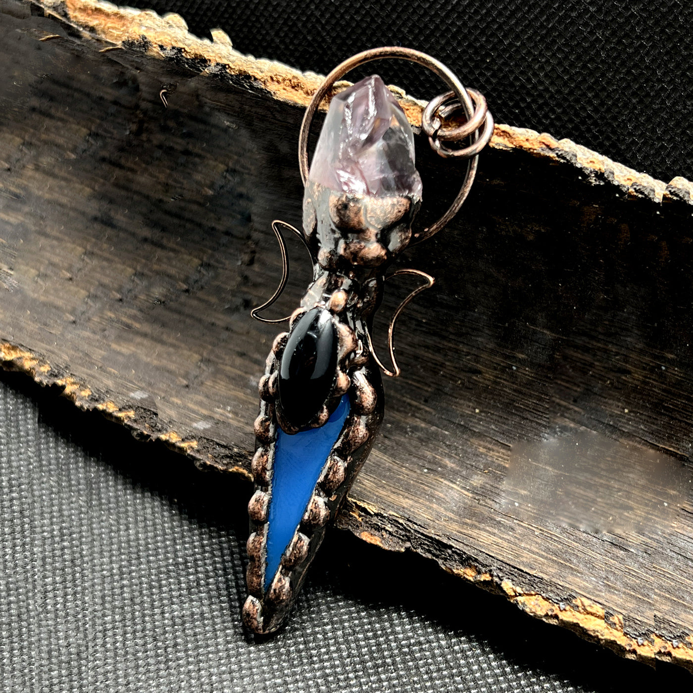 Olivenorma Copper Arrow Double Moon Crystal Pendant Gemstone Necklace