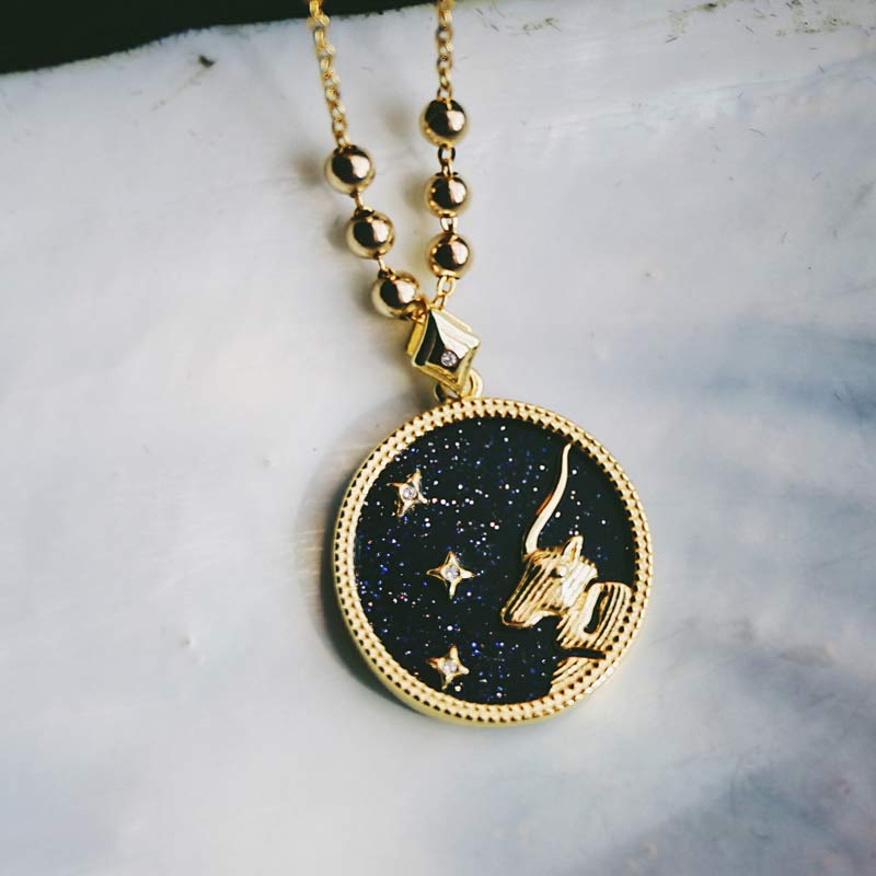 Blue Sandstone Listening Zodiac Necklace