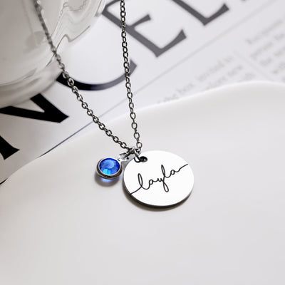 Olivenorma Round Engraved Birthstone Necklace